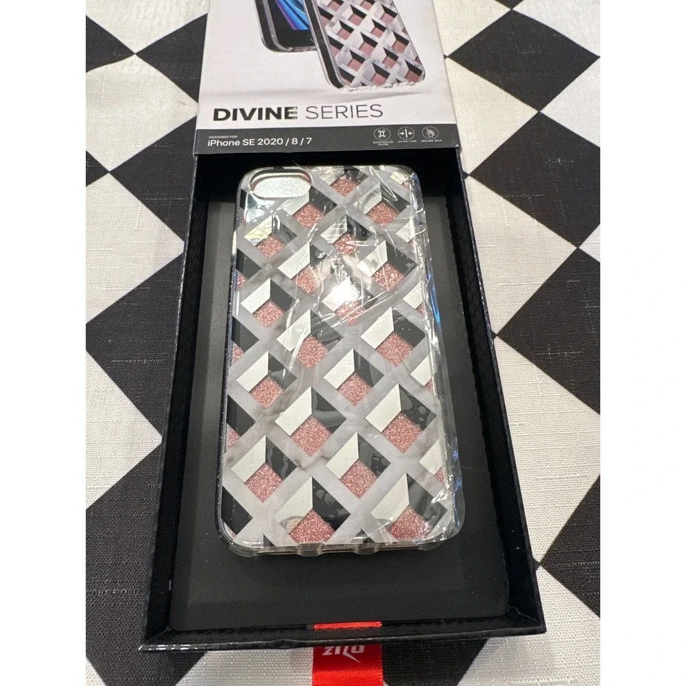 Zizo Divine Series iPhone SE 2020 8 7 Case Pink Glitter Geometric Marble Geo